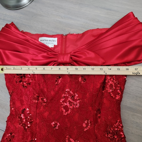 Red Morton Myles Sequin Off-Shoulder Satin Bow Dress Size 6 Gorgeous - Picture 5 of 8